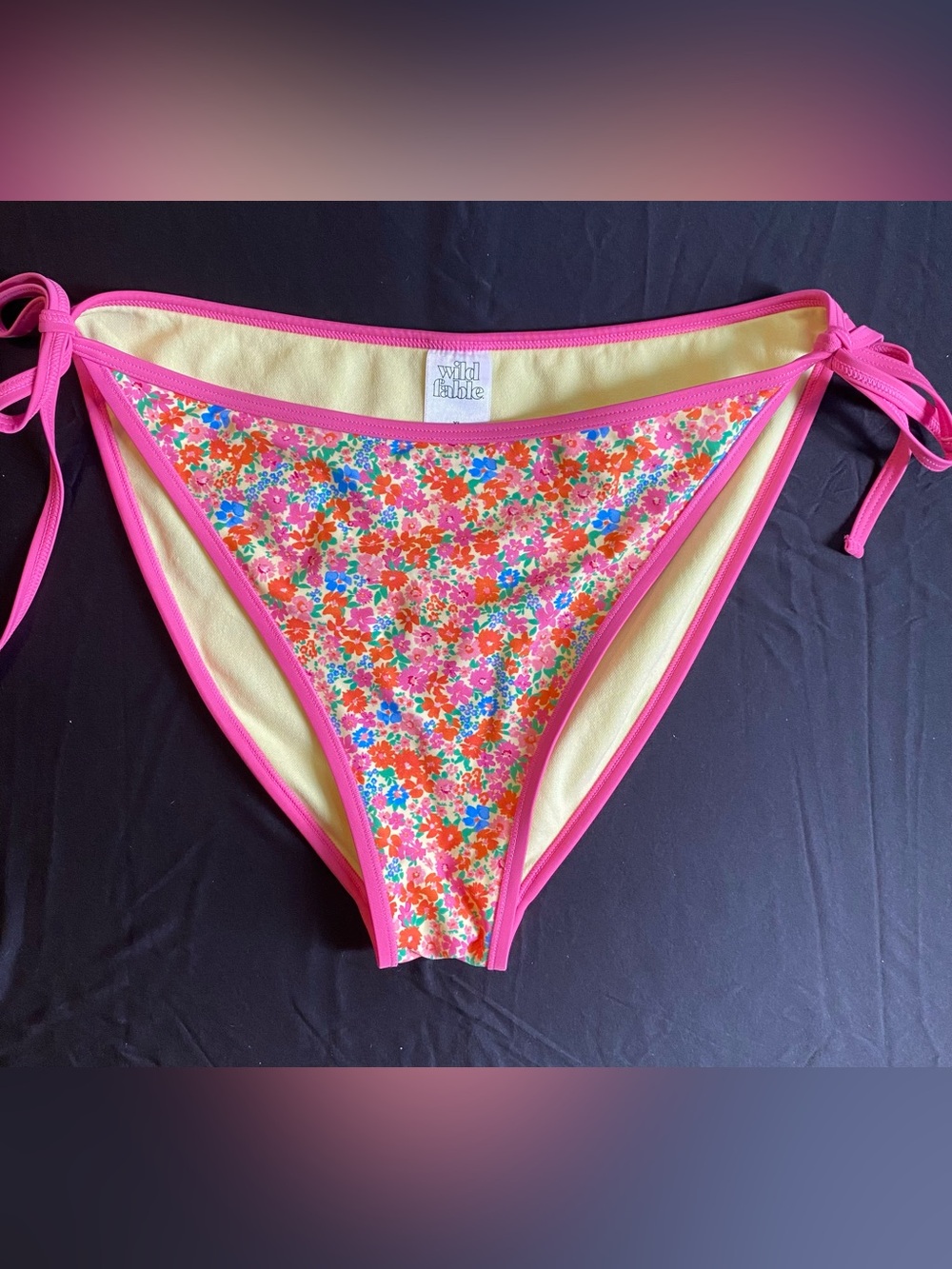 wild fable Pink Floral Tie-Side Swim Bottoms with Yellow Lining